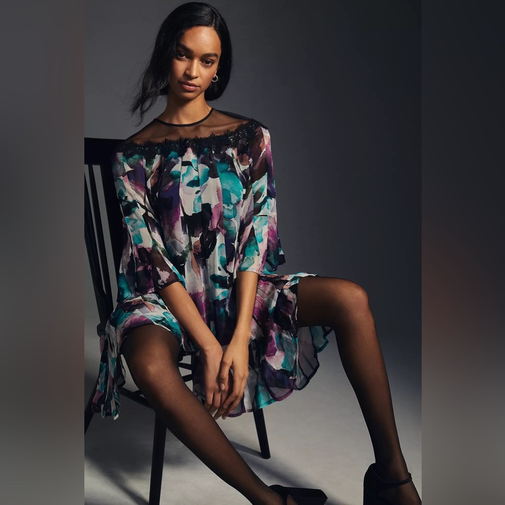 Flutter-Sleeve Lace Mini Dress - Picture 3 of 15